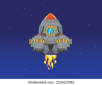 Illustration eines süßen Cartoon-Raketentraketenraumschiffs