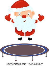 Illustration with cute cartoon Santa on a trampoline. Element for print, postcard and poster. Vector illustration