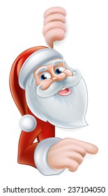 An illustration of a cute Cartoon Santa Pointing at a sign