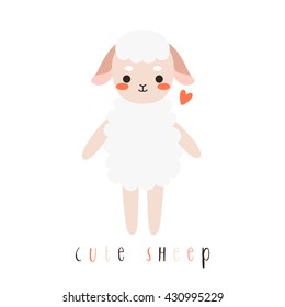 illustration of cute cartoon sheep on white background. can be used like sticker or for birthday cards and party invitations