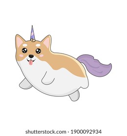 Illustration  of cute cartoon shiba inu dog with unicorn horn. It can be used for card, sticker,  phone case, poster, t-shirt,  etc.