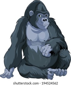 Illustration of cute cartoon sitting gorilla