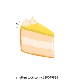 illustration of cute cartoon slice of lemon cake on white background. can be used for posters, cards or tea party invitations