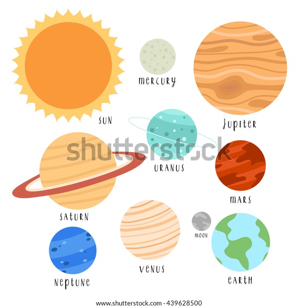illustration of cute cartoon solar system on\
white background. cute planets set. can be used like stickers or\
for cards and\
invitations