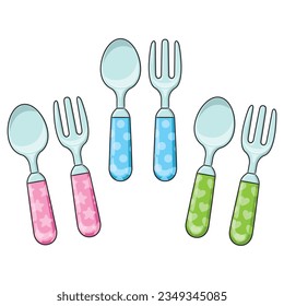 Illustration of cute cartoon of spoon and fork.