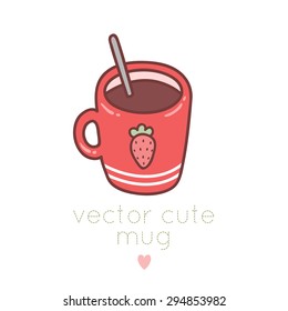 illustration of cute cartoon strawberry mug on white background. can be used like element for greeting cards, invitations 