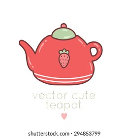 illustration of cute cartoon strawberry teapot on white background. can be used like element for greeting cards, invitations 
