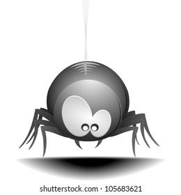 illustration of a cute cartoon style spider hanging on a cobweb