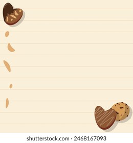 Illustration of cute cartoon sweet peanut chocolate cookies for template notes paper