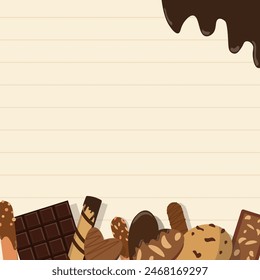 Illustration of cute cartoon sweet peanut chocolate melt cookies for template notes paper