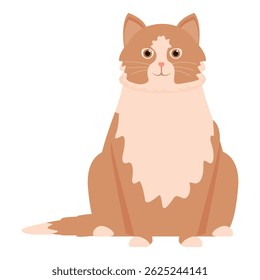 Illustration of a cute cartoon tabby cat sitting and looking forward, isolated on a white background
