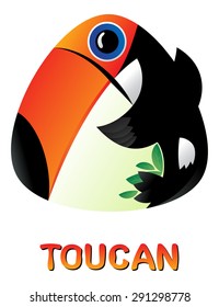 Illustration of cute cartoon toucan, vector emblem