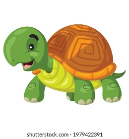 Illustration of cute cartoon turtle smiling.