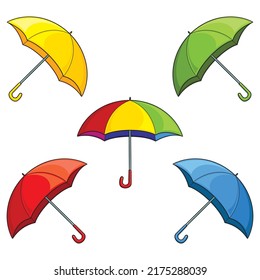 Illustration of cute cartoon of umbrella set.