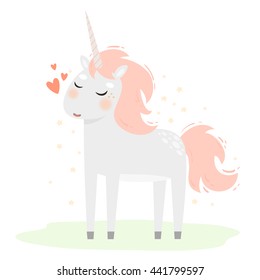 illustration of cute cartoon unicorn on white background. can be used for greeting cards, invitations or for posters