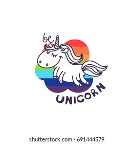 Illustration of cute cartoon unicorn. Vector