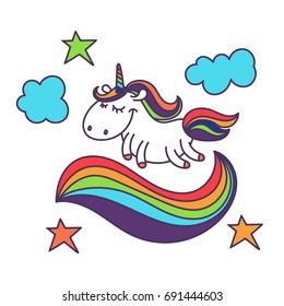 Illustration of cute cartoon unicorn. Vector