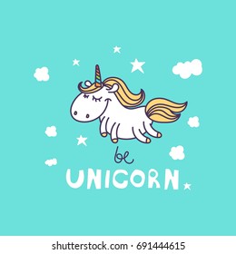 Illustration of cute cartoon unicorn. Vector