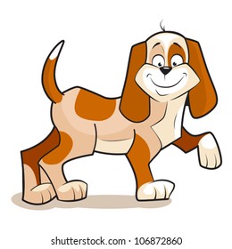 Illustration of Cute cartoon vector dog, dreams of delicious bone. Isolated on white.