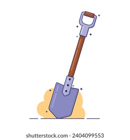  Illustration cute cartoon vector of shovel mining, tools equipment, flat cartoon design style, 2d game icon isolated by white color