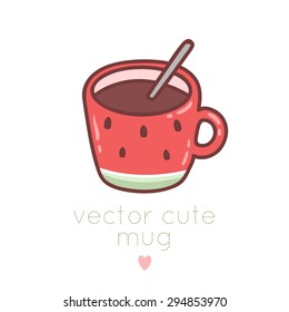illustration of cute cartoon watermelon mug on white background. can be used like element for greeting cards, invitations 