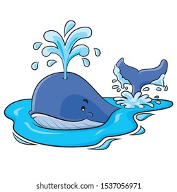 Illustration of cute cartoon whale.