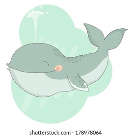 Illustration of cute cartoon whale
