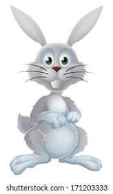 An illustration of a cute cartoon white rabbit or Easter bunny