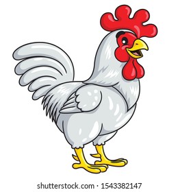 Illustration of cute cartoon white rooster.