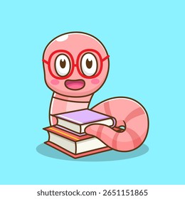 ilustração de verme de desenho animado bonito com livro
