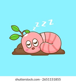 ilustração de verme de desenho animado bonito dormindo na terra