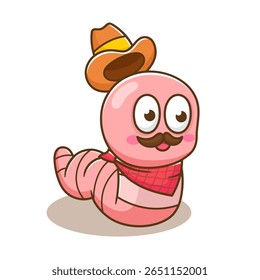 ilustração de verme de desenho animado bonito usar chapéu de cowboy
