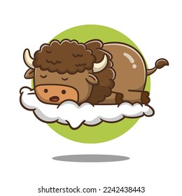 illustration of cute cartoon yak sleeping, vector design, good for sticker, vector icon.