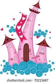 Illustration of Cute Castles Surrounded by Clouds
