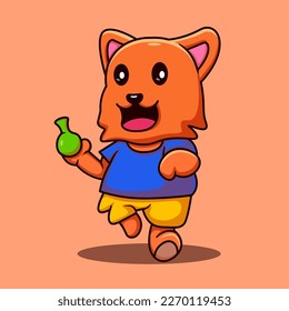 Illustration of a cute cat about to throw a balloon filled with water, Cute Cat Celebrating Holy Festival Vector Illustration Cat Mascot Cartoon Character
