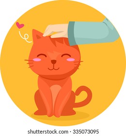 Illustration of a Cute Cat Being Pet on the Forehead