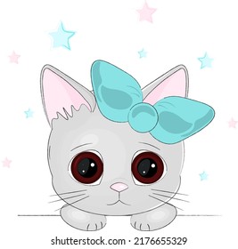 illustration of a cute cat with big eyes