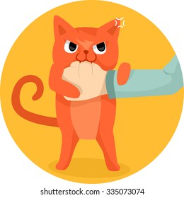 Illustration of a Cute Cat Biting the Hand of a Human