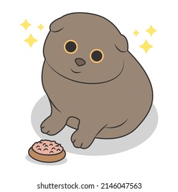 Illustration of a cute cat with a bowl of food
