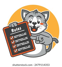 Illustration of Cute Cat Cartoon Character Holding a Checklist or list of rules