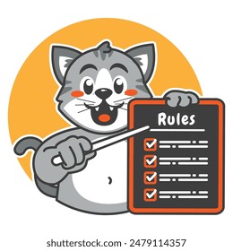 Illustration der niedlichen Katze Cartoon Figur mit einer Checkliste oder Liste von Regeln