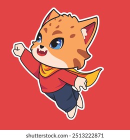 illustration of a cute cat character flying like superhero