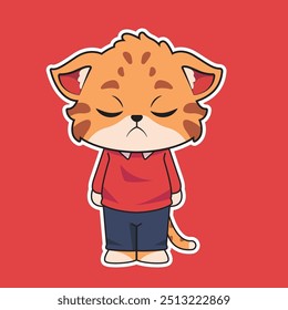 illustration of a cute cat character with a sad expression