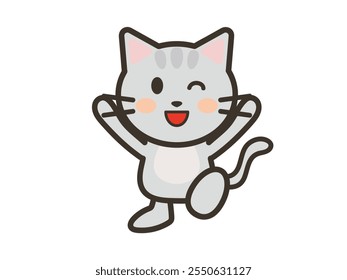 Illustration of a cute cat cheering with joy