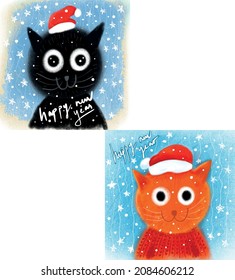 Illustration cute cat for Christmas day and New Year.