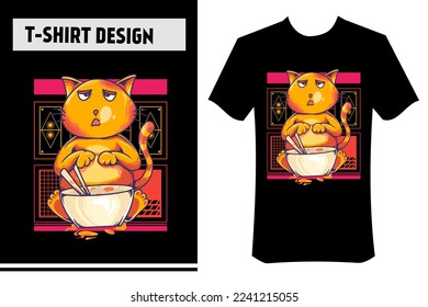 Illustration von süßen Katzen fressen Männer, modernes Vektordesign, mit Stäbchen und Schüssel. Japanisches Essen, geeignet für T-Shirts, Kleidung, Kleidung, Handelsartikel, Plakate, Aufkleber.