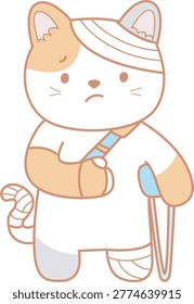 Illustration of cute cat had an accident, wore bandages and level