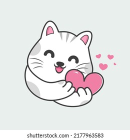 Illustration Cute Cat Holding Heart Stock Vector (Royalty Free ...