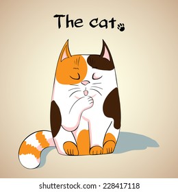 Illustration of Cute cat licking its paw