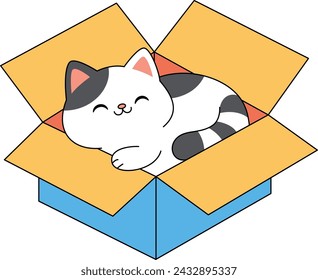 Illustration of cute cat is lying  inside a box